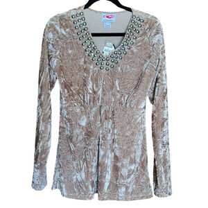 VTG Vintage Womens Roper Long Sleeve Blingy Velvety Westerncore Shirt MED